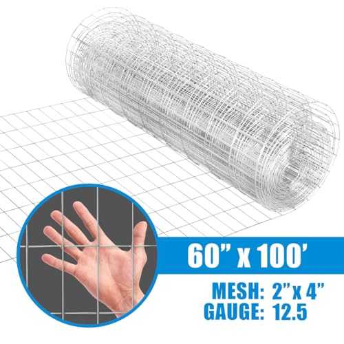 Fencer Wire Welded Wire Fence 12.5 Gauge, Galvanized Welded Fence Wire Roll, Mesh Size 2-Inch x 4-Inch, Hog Wire Fencing Cage, Multiple Use for Home Improvement & Animals Enclosure (5ft. x 100ft.) - style: 5 ft. x 100 ft.