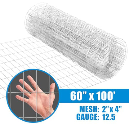 Fencer Wire Welded Wire Fence 12.5 Gauge, Galvanized Welded Fence Wire Roll, Mesh Size 2-Inch x 4-Inch, Hog Wire Fencing Cage, Multiple Use for Home Improvement & Animals Enclosure (5ft. x 100ft.) - style: 5 ft. x 100 ft.