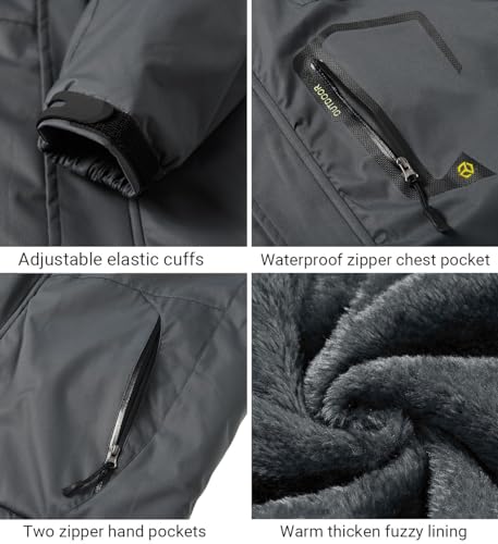 Men's Winter Ski Jacket Warm Fleece Waterproof Outdoor Mountain Hiking Windbreaker Hooded Snow Rain Coat - color: Grey, size: Small