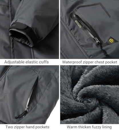 Men's Winter Ski Jacket Warm Fleece Waterproof Outdoor Mountain Hiking Windbreaker Hooded Snow Rain Coat - color: Grey, size: XX-Large