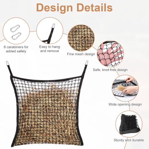 4 Pcs Hay Nets for Horses, Large Capacity Slow Feed Hay Bags for Horses, Goats, Sheep, Donkey, Easy to Fill and Hang, 35 x 31 Inch, Black