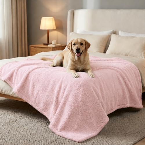 Pink Calming Pets Blanket 85x57in Fleece Dogs Blankets Fluffy Cats Sherpa Waterproof Bed Couch Covers Puppy Leakproof Sofa Mats Washable Warm-XL - color: Pink, size: XL-145*216cm(57*85in)