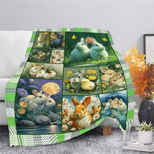 Bunny Throw Blanket Rabbit Bunny Stuff Gifts for Kids Girls Boys Adults Women Men Soft Cozy Warm Plush Fluffy Fuzzy Fleece Blanket 40''X50'' - color: Green Bunny, size: 40''x50''
