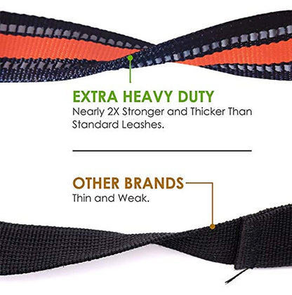 JSXD Heavy Duty Double Handle Dog Leash - 5 FT with Padded, Reflective Rope for Small to Large Dogs (Wide-Orange) - color: Wide-Orange