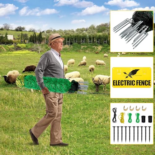 Electric Fence Netting, 164'L x 42.5" H Movable Livestock Nets for Sheep, Hogs, Cattle, PE Net Fencing Kit with 14 Posts Double Spiked, Electric Fencing for Backyards, Homesteaders, Farms Ranches - size: 164'L x 42.5" H