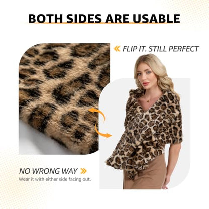 Women's Luxe Short Pile Faux Fur Coat with Shawl Collar - color: Dark Roast Leopard