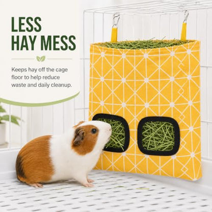 Rabbit Hay Feeder, Guinea Pig Hay Holder & Bunny Hay Feeder – Durable Hanging Hay Bag for Rabbits Chinchillas Guinea Pigs Bunnies – Chew-Resistant Hay Holder for Small Animals (Chessboard) - color: Chessboard