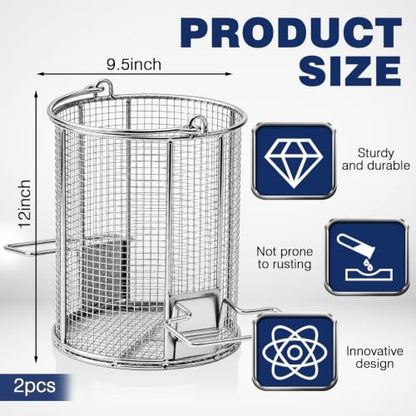 2 Pcs 1/4″ Mesh 5 Gallon Dip and Drain Stainless Steel Part Cleaning Strainer Basket for Buckets, Swing Handle, for Mechanics Auto Parts Washing Garage Shop Home Workshop, Bucket Not Included - size: 5 Gallon,1/4″