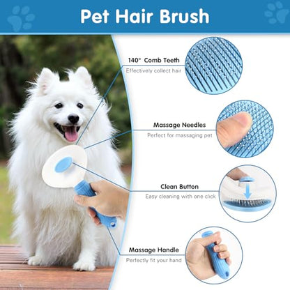 Dog Brush Dog Grooming Kit 6PCS Dog Brush for Shedding-Dog Brushes for Grooming, Dematting Comb for Dogs, Cat Nail Clipper with Nail File, Flea Comb, Bath Brush(Blue) - color: Blue