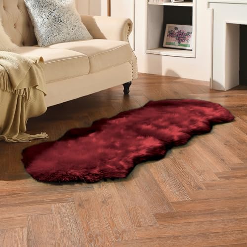 duduta Burgundy Faux Sheepskin Runner Rugs 2x6 ft, Fluffy Fur Couch Covers - color: Burgundy, size: 2' x 6'