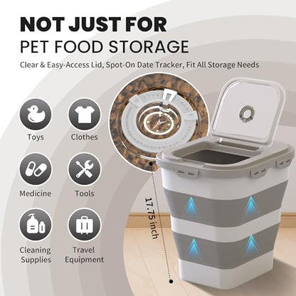 35-40Lbs Airtight Dog Food Storage Container Collapsible Dog Food Container - color: Grey/40 lbs