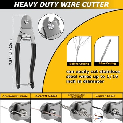 Lothee 143 Pcs 1/16" Wire Rope Kit 200ft Steel Wire Cable with Crimping Tool and Cable Cutter for Outdoor Garden Kitchen Craft Fence DIY Project Clothes Line