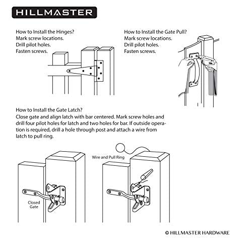HILLMASTER Heavy Duty Gate Latch Door Handle Hardware Kit for Wooden Fence, Self-Closing Gate Latch with Pull String, Decorative Metal Gate Pull Handle, 2 Pack 6in T-Strap Gate Hinges, Black Finish