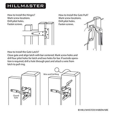 HILLMASTER Heavy Duty Gate Latch Door Handle Hardware Kit for Wooden Fence, Self-Closing Gate Latch with Pull String, Decorative Metal Gate Pull Handle, 2 Pack 6in T-Strap Gate Hinges, Black Finish