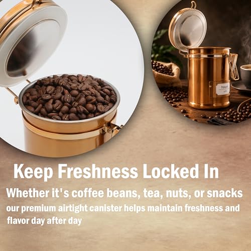 PRINCE G Airtight Coffee Canister with Scoop – Premium Stainless Steel Coffee Storage Container – Light Blocking Vacuum Seal – Keeps Coffee Beans Fresh – 9.1 oz – Bronze - color: Bronze