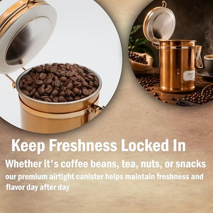 PRINCE G Airtight Coffee Canister with Scoop – Premium Stainless Steel Coffee Storage Container – Light Blocking Vacuum Seal – Keeps Coffee Beans Fresh – 9.1 oz – Bronze - color: Bronze