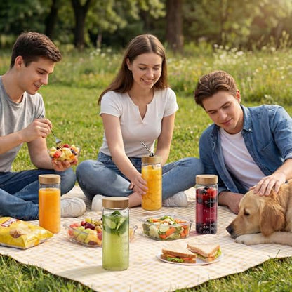 16 oz Round Glass Juice Bottles with Airtight Bamboo Lids, Reusable 6 Pack - color: 16oz - 6 Pack