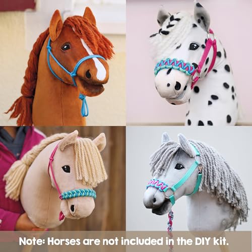 kullaloo DIY Hobby Horse Halter Kit & Tack Accessories ✦ Make Stick Horse Head Collars, Rope Halters & Reins ✦ Includes Digital Instructions (PDF) ✦ Teal/Mustard ✦ Aqua/Pink - color: Halter aqua / pink
