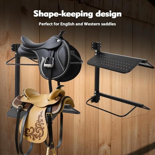 FAHKNS 2 Pc Saddle Rack Wall Mount, Heavy Duty Wall Mounted Saddle Stand Saddle Pad Rack for English Western Saddle, 4 Tier Flexible Saddle Stand for Tackroom, Stables, Storehouse etc.
