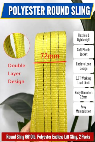 Round Sling 6610lb 7.87FT 2 Packs Sling Strap Rigging Polyester Endless Lift Sling for Hoist Heavy Duty Objects Heavy Duty Poly Lifting Sling【3T-2.4M】 - size: 3T 2.4M 2Pack