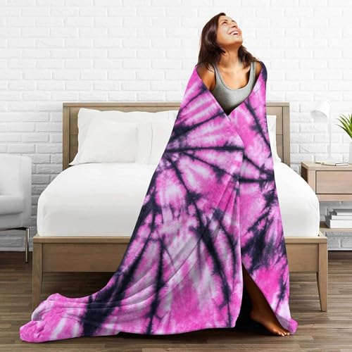 Pink and Black Tie Dye Fleece Blanket Lightweight Ultra-Soft Throw Blanket for Sofa Couch Bed Camping Travel - Super Soft Cozy Microfiber Blanket 80"X60" - color: Tie Dye, size: 80"x60"