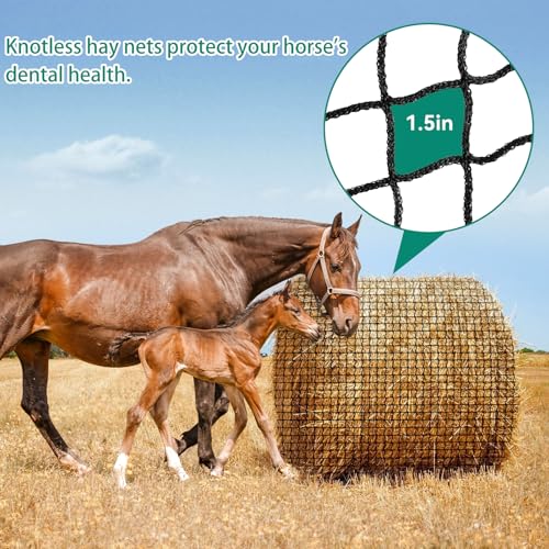 5x5 Ft Knotless Round Bale Hay Net for Horses, Livestock Feeder
