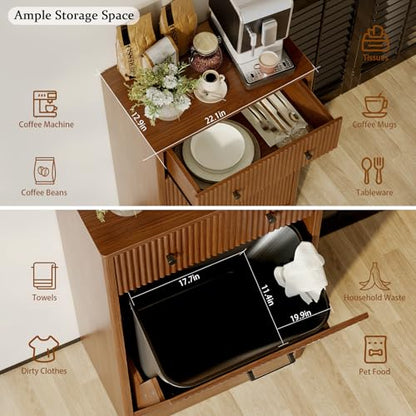 10 Gallon Tilt Out Trash Can Cabinet with Drawer, Hidden Trash Bin Storage & Laundry Hamper Cabinet, Pet Proof Trash Can Holder for Kitchen, Laundry Room & Bathroom, Walnut - color: Walnut