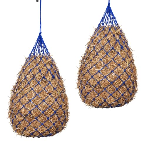 Slow Feed Hay Nets for Horses, 2 Pack, 40 Inch, 2 Inch Holes, Blue - color: Blue