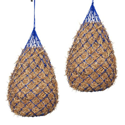 Slow Feed Hay Nets for Horses, 2 Pack, 40 Inch, 2 Inch Holes, Blue - color: Blue