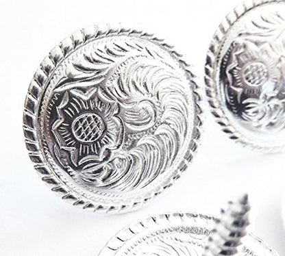 1-1/2" Set of 4 Western Saddle Bright Engraved Concho Wood Screw Back (Great for Replacement Saddle Horn Caps)