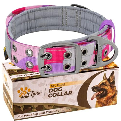 ADITYNA Heavy Duty Dog Collar for Medium Dogs with Traffic Handle - color: Camo Pink Purple, size: Medium: Fit 15-19" Neck