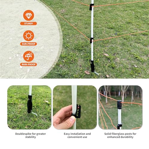 60'' Fiberglass Electric Fence Posts with Double Spikes for Animals, Garden Protection, etc. - 36 Posts Come with 180 Clips - size: 60" x 36 (180 Clips)