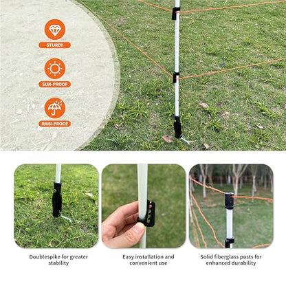 60'' Fiberglass Electric Fence Posts with Double Spikes for Animals, Garden Protection, etc. - 12 Posts Come with 60 Clips - size: 60" x 12 (60 Clips)