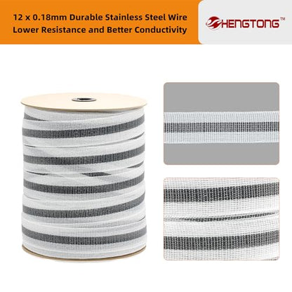 Electric Fence Poly Tape Horse Fencing Tape 656 Feet 200m, 2 Inch 50mm Width, 12 x 0.18mm Stainless Steel Conductors, White and Gray