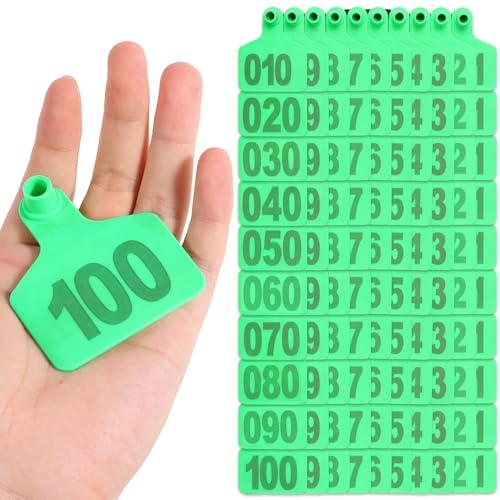 100PCS Cattle Ear Tags Large Size - Plastic Livestock Ear Tags 001-100 Number Farm Animal Tags ID Tags Ear Tagger Cattle Ear Tags for Cow Cattle Sheep Goats Pigs Hogs Mark Label (Green) - color: Green