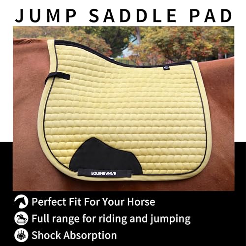 EQUINEWAVE Aria Soft Suede Jump Saddle Pad – Breathable Moisture-Wicking Lining, Shock-Absorbing Cushion, Contoured Spine, English All Purpose Saddle Pad - color: Cream Yellow