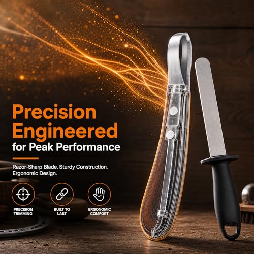 ZENFUN Hoof Knife with Sharpener, Double Edged Hoof Trimming Knife with Wooden Handle & 400/1000 Diamond Grit Rod, 8 Inch Farrier Tool Kit, Stainless Steel Blade Hoof Knife for Horses, Cattle Care