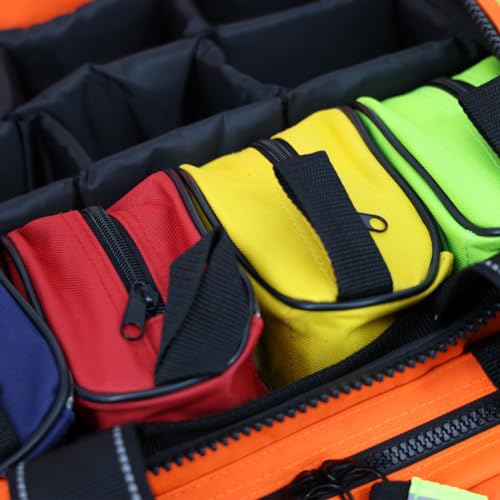 Lightning X Personalized EMT Trauma Bag – Large ALS Medical Bag with 6 Color-Coded Pouches, MOLLE Panel, Waterproof Bottom, Reflective EMS Gear, Custom Embroidered Name or Logo | LXMB35 - color: Orange