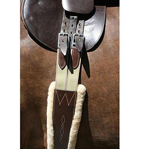 Schneiders Pinnacle Sheepskin Lined Girth for Horses | Size 46 and Comfort | Genuine Sheepskin Lining | Beautiful Fancy Stitching | Double Elastic Ends