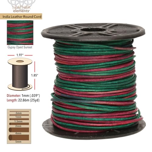 The Beadsmith Leather Cord – Gypsy Dyed Sunset – 1mm Spool – 25 Yards/22.86 Meters – Indian Leather Thong Ideal for Braiding, Beading, Necklaces, Fine Lacing, Hair Accessories & DIY Jewelry Making - size: 1mm, style: Gypsy Dyed Sunset – 25 Yards