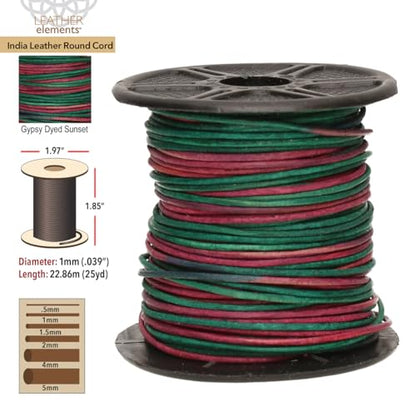 The Beadsmith Leather Cord – Gypsy Dyed Sunset – 1mm Spool – 25 Yards/22.86 Meters – Indian Leather Thong Ideal for Braiding, Beading, Necklaces, Fine Lacing, Hair Accessories & DIY Jewelry Making - size: 1mm, style: Gypsy Dyed Sunset – 25 Yards