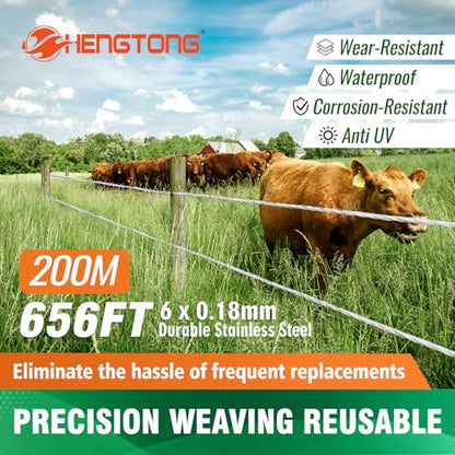 Electric Fence Polywire 656ft 6-Strand Stainless Steel White - color: white, size: 656ft