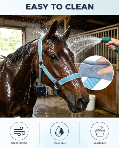 Hilltown Breakaway Halters for Horses with Leather Fuse | Adjustable Fit, Soft Rubber Padding, Quick Release Snap, and Easy Clean Webbing for Training and Stable Use - size: X-Full