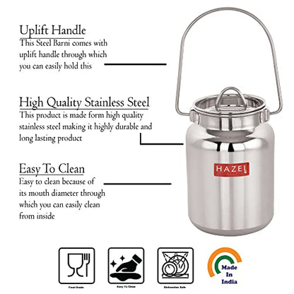 HAZEL Stainless Steel Ghee & Oil Pot with Lid, 67 fl oz | Airtight Kitchen Storage Container for Butter, Oil & Food Storage - size: 67 Fl.Oz