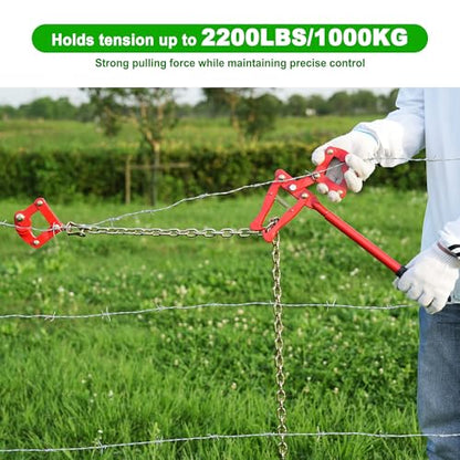 Chain Fence Strainer Plain Barbed Woven Wire Stretcher Tool for Center & End Post Pull, Carbon Steel Fence Tensioner Repair Tool, 47.25" Chain Capacity 2200lbs Farm, Ranch (Red, 1 Pack) - color: Red (1 Pack)