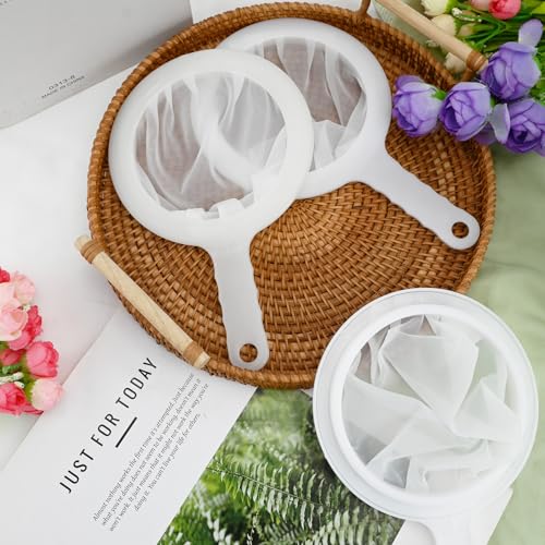 3-Piece Fine Mesh Strainer Set, 400/200/100 Mesh Nylon Sieve with Handle for Tea, Coffee, Nut Milk, Juice, Yogurt, Broth - Reusable, Dishwasher Safe Food Strainers