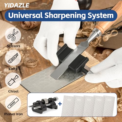 Chisel Sharpening Jig with Honing Guide & 5 Diamond Sharpening Stones | Adjustable Chisel Sharpener Kit for Woodworking Plane Iron, Knife, Blade, All-Metal Construction, 400/600/800/1000/1200 Grit