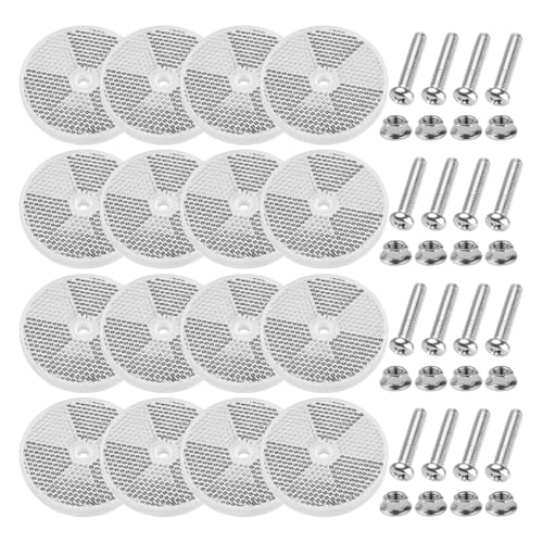 Car Front Round Reflector, 16PCS 2.36" Safety Vehicle Reflectors with Center Mounting Holes & Screws, Reflective Marker for Driveaway Fence Gate Post, Universal for Truck Sedan SUV (White) - color: White