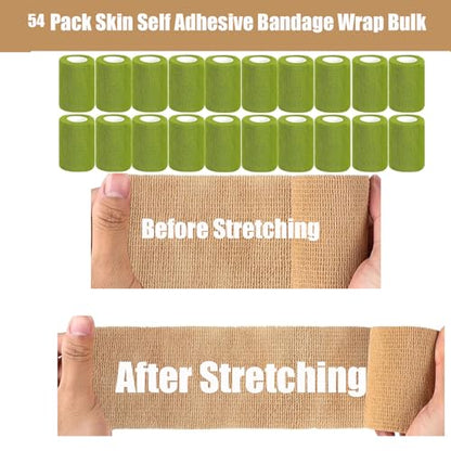 54 Pack Green Self Adhesive Bandage Wrap Bulk 4 Inch x 5 Yards Cohesive Bandage,Vet Wrap Breathable Elastic Self-Adherent Tape for Stretch Athletic Sports Wrist Ankle Dogs Pet Vet Wrap - color: Green