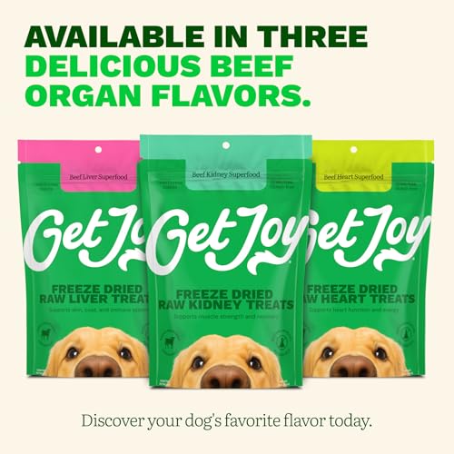 Get Joy Freeze Dried Dog Treat, 100% Beef Kidney, 4 Ounce Bag (Pack of 3), Single Ingredient Organ Meat, High Protein, Immune Health, Muscle Repair, Grain Free, Gluten Free, Made in USA - size: 4 Ounce (Pack of 3)